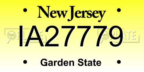 IA27779 New Jersey License Plate