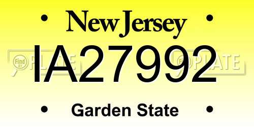 IA27992 New Jersey License Plate