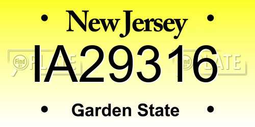 IA29316 New Jersey License Plate