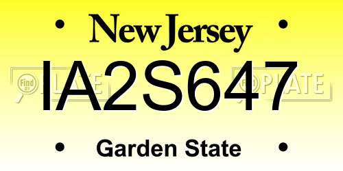 IA2S647 New Jersey License Plate