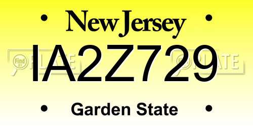 IA2Z729 New Jersey License Plate