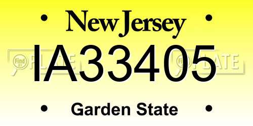 IA33405 New Jersey License Plate