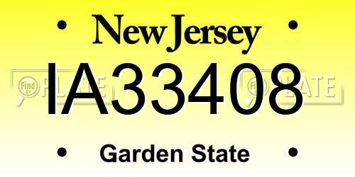 IA33408 New Jersey License Plate
