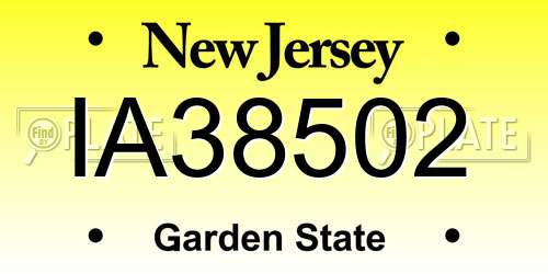 IA38502 New Jersey License Plate