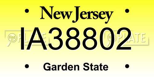 IA38802 New Jersey License Plate