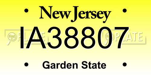 IA38807 New Jersey License Plate