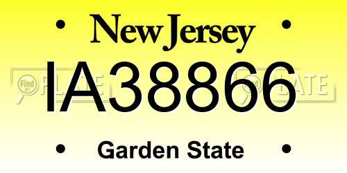 IA38866 New Jersey License Plate
