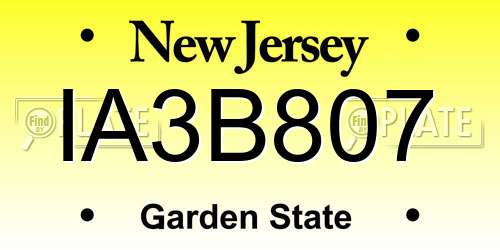 IA3B807 New Jersey License Plate