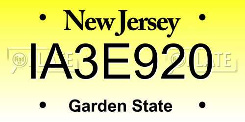 IA3E920 New Jersey License Plate