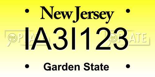 IA3I123 New Jersey License Plate