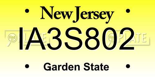 IA3S802 New Jersey License Plate