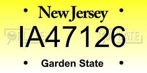 IA47126 New Jersey License Plate