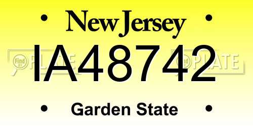 IA48742 New Jersey License Plate