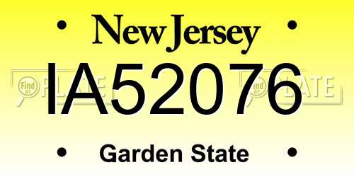 IA52076 New Jersey License Plate