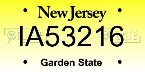 IA53216 New Jersey License Plate