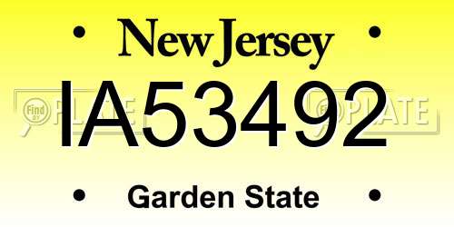 IA53492 New Jersey License Plate