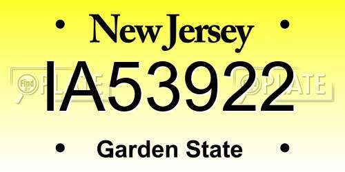 IA53922 New Jersey License Plate
