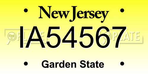 IA54567 New Jersey License Plate