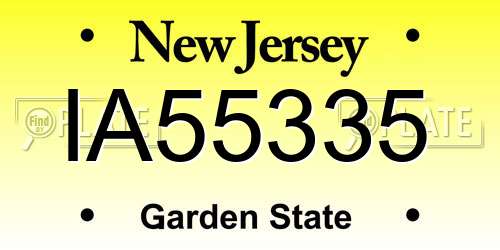 IA55335 New Jersey License Plate