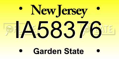 IA58376 New Jersey License Plate