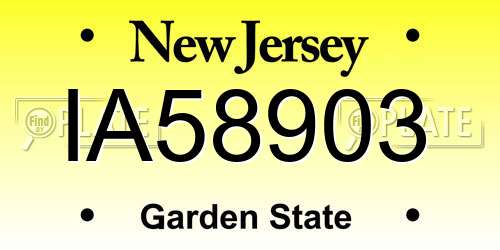 IA58903 New Jersey License Plate