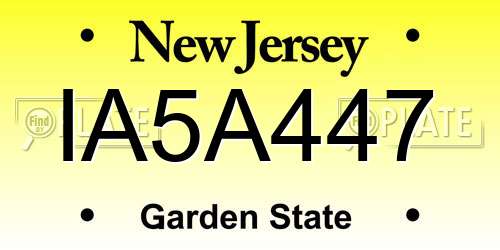 IA5A447 New Jersey License Plate
