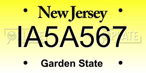 IA5A567 New Jersey License Plate