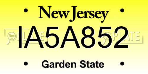 IA5A852 New Jersey License Plate