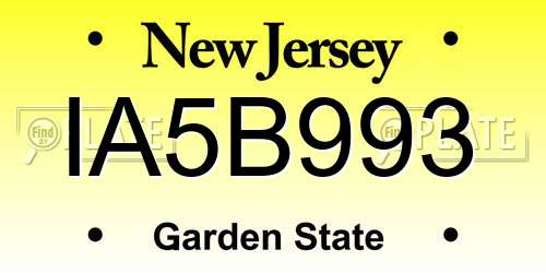 IA5B993 New Jersey License Plate