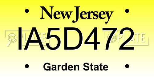 IA5D472 New Jersey License Plate