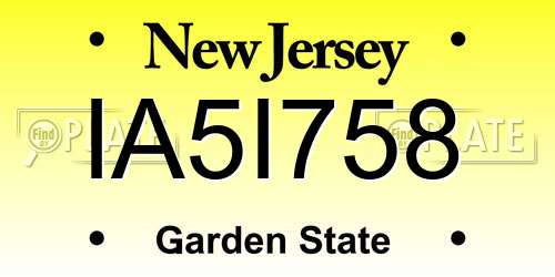 IA5I758 New Jersey License Plate