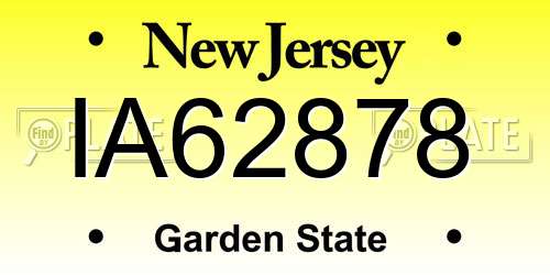 IA62878 New Jersey License Plate
