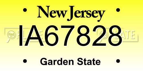 IA67828 New Jersey License Plate