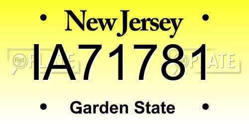 IA71781 New Jersey License Plate