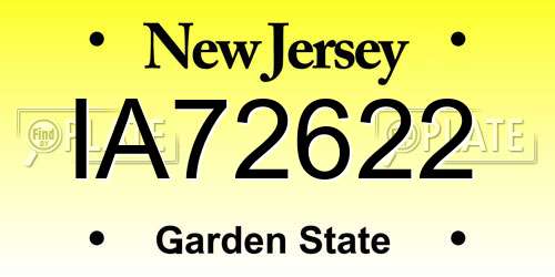 IA72622 New Jersey License Plate