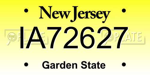 IA72627 New Jersey License Plate