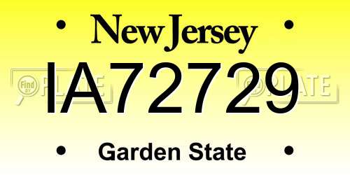 IA72729 New Jersey License Plate