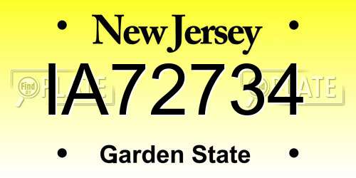 IA72734 New Jersey License Plate