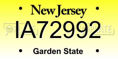 IA72992 New Jersey License Plate