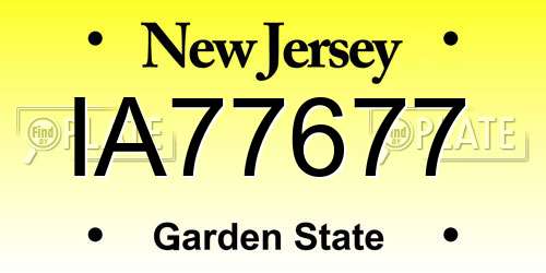 IA77677 New Jersey License Plate