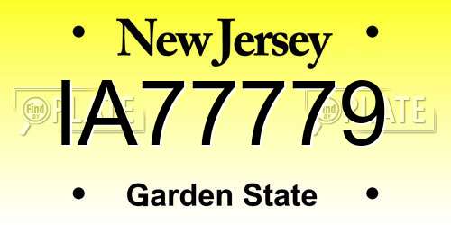 IA77779 New Jersey License Plate
