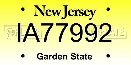 IA77992 New Jersey License Plate