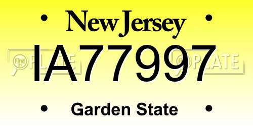 IA77997 New Jersey License Plate