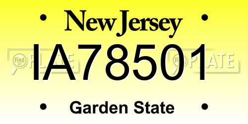 IA78501 New Jersey License Plate