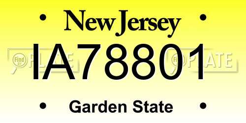 IA78801 New Jersey License Plate