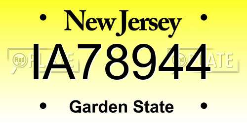 IA78944 New Jersey License Plate