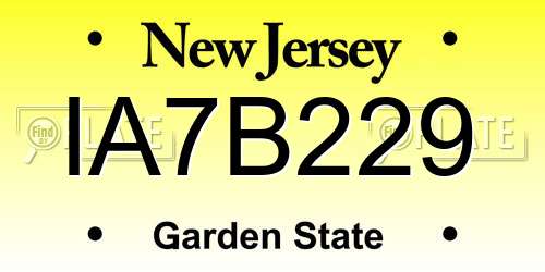 IA7B229 New Jersey License Plate