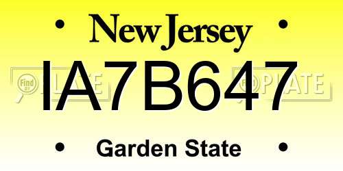 IA7B647 New Jersey License Plate