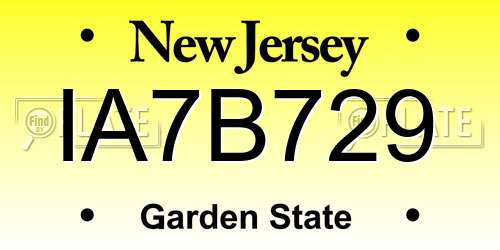 IA7B729 New Jersey License Plate