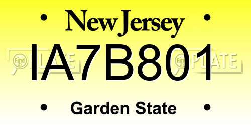 IA7B801 New Jersey License Plate